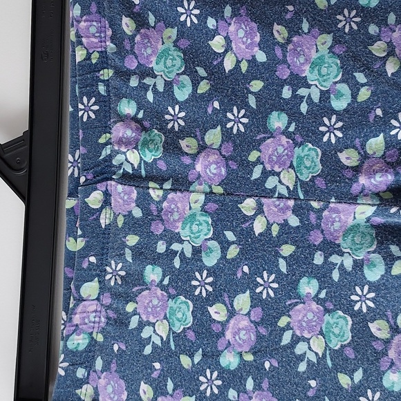 Nanette girls long pants 12 blue with green purple flower print throughout - Picture 2 of 11